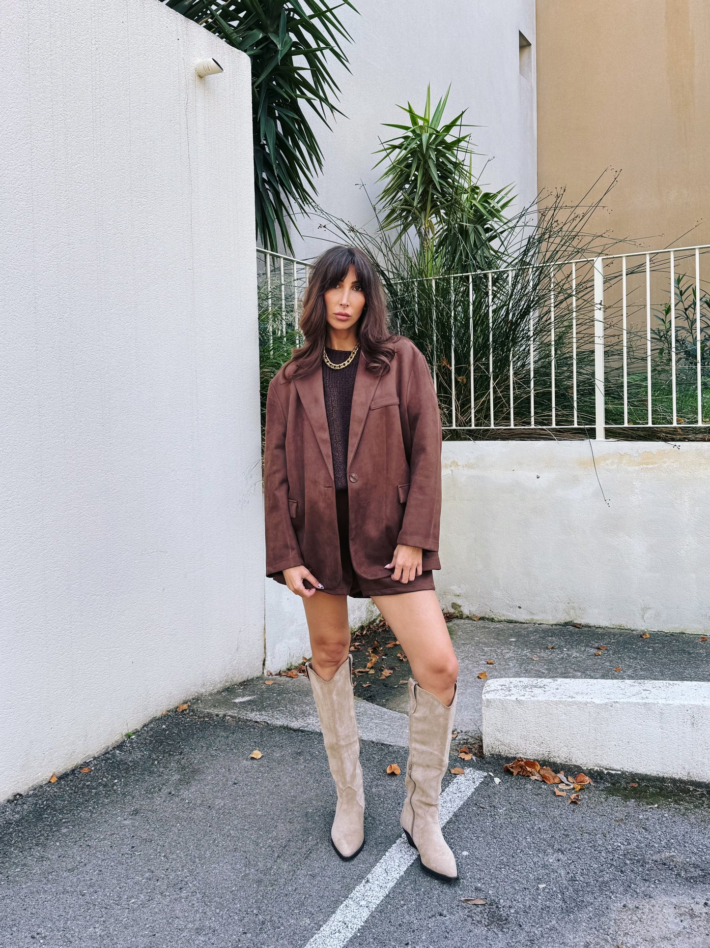 Veste tailleur façon nubuck chocolat