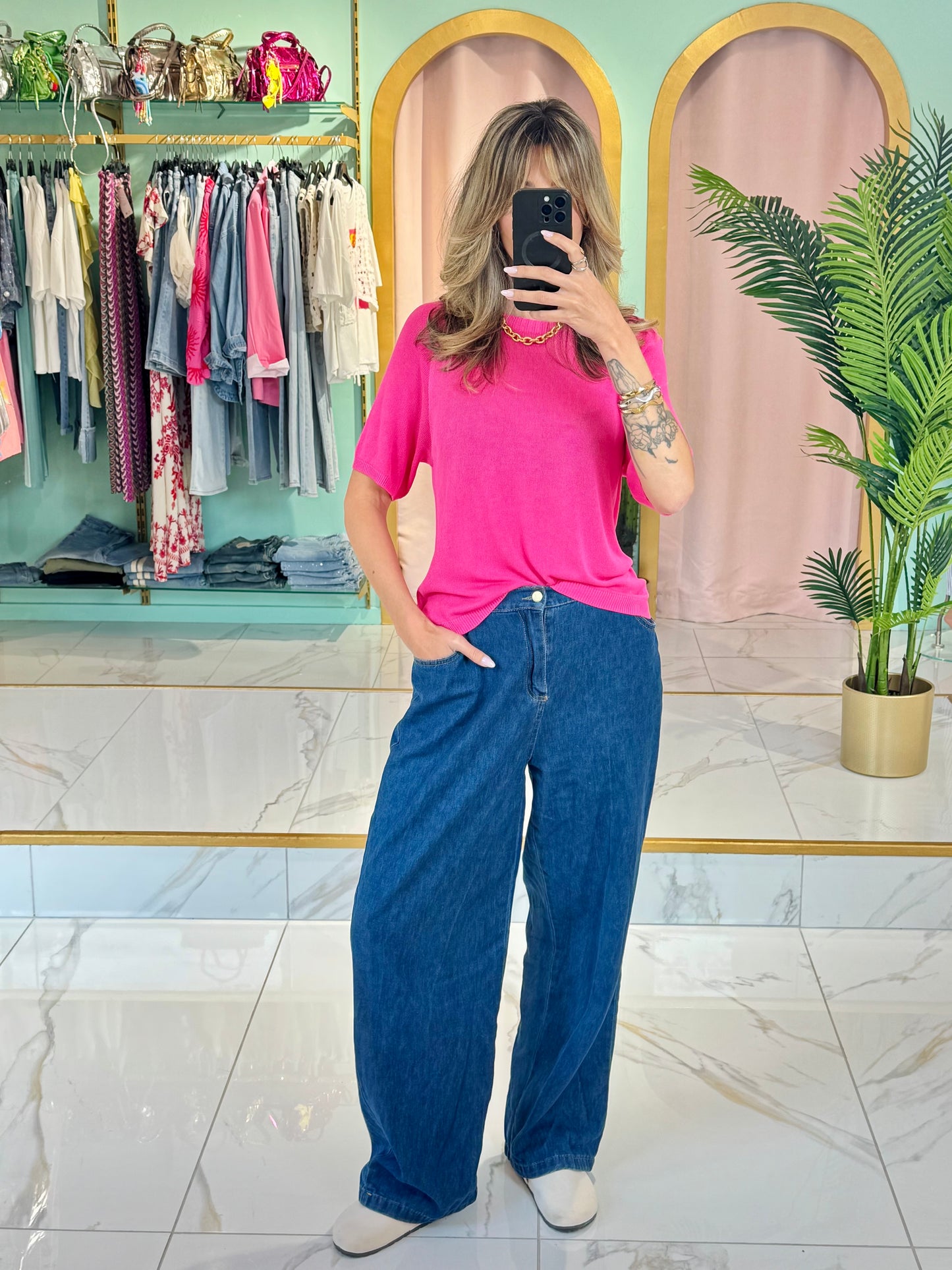 Top en maille fluide – confort & basique coloris fushia