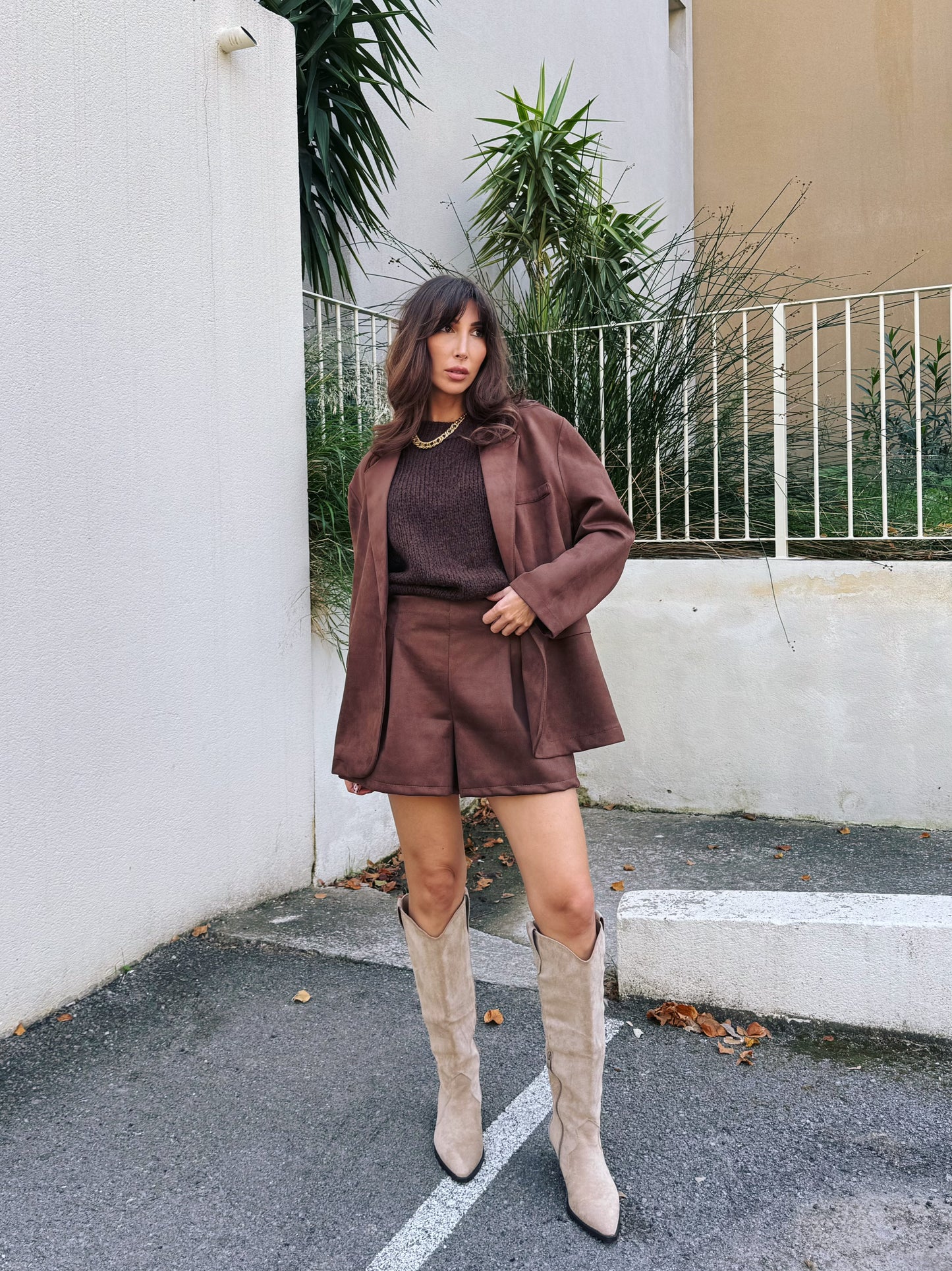 Veste tailleur façon nubuck chocolat