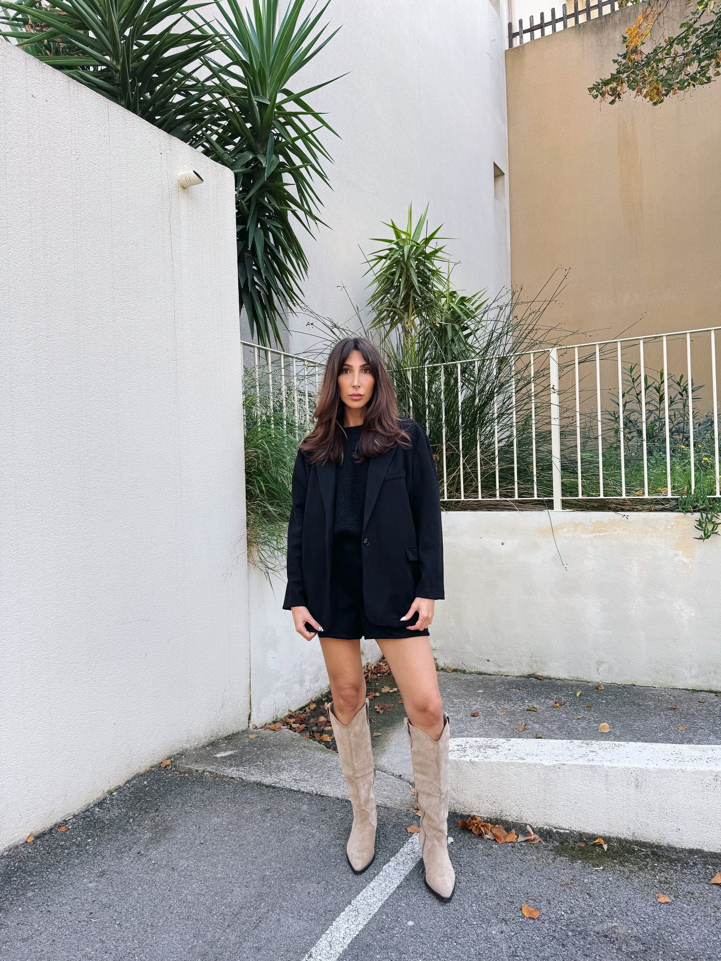 Veste tailleur façon nubuck noir