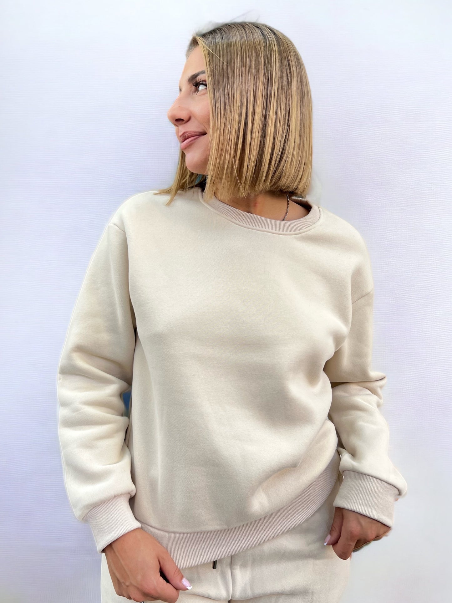 Sweat premium d’ensemble beige écru