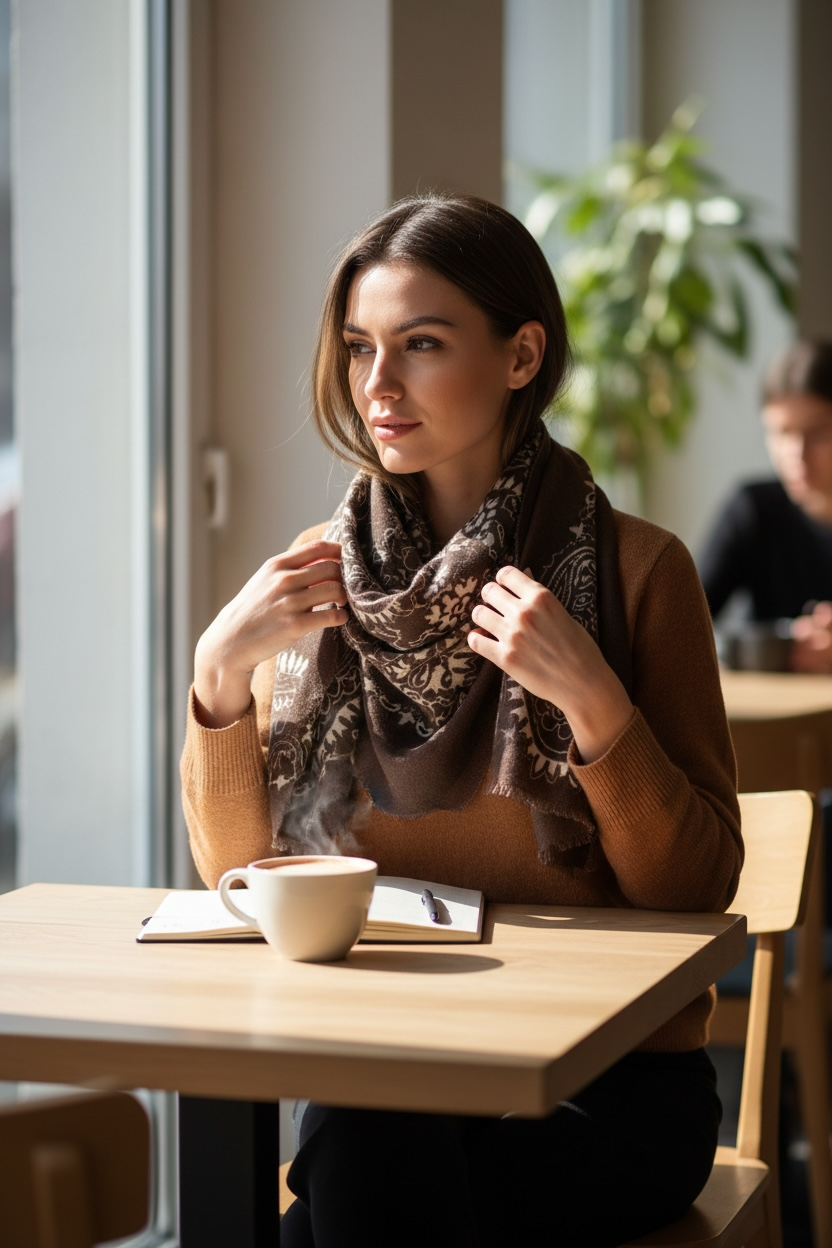 chèche imprimé style bandana – chocolat & écru