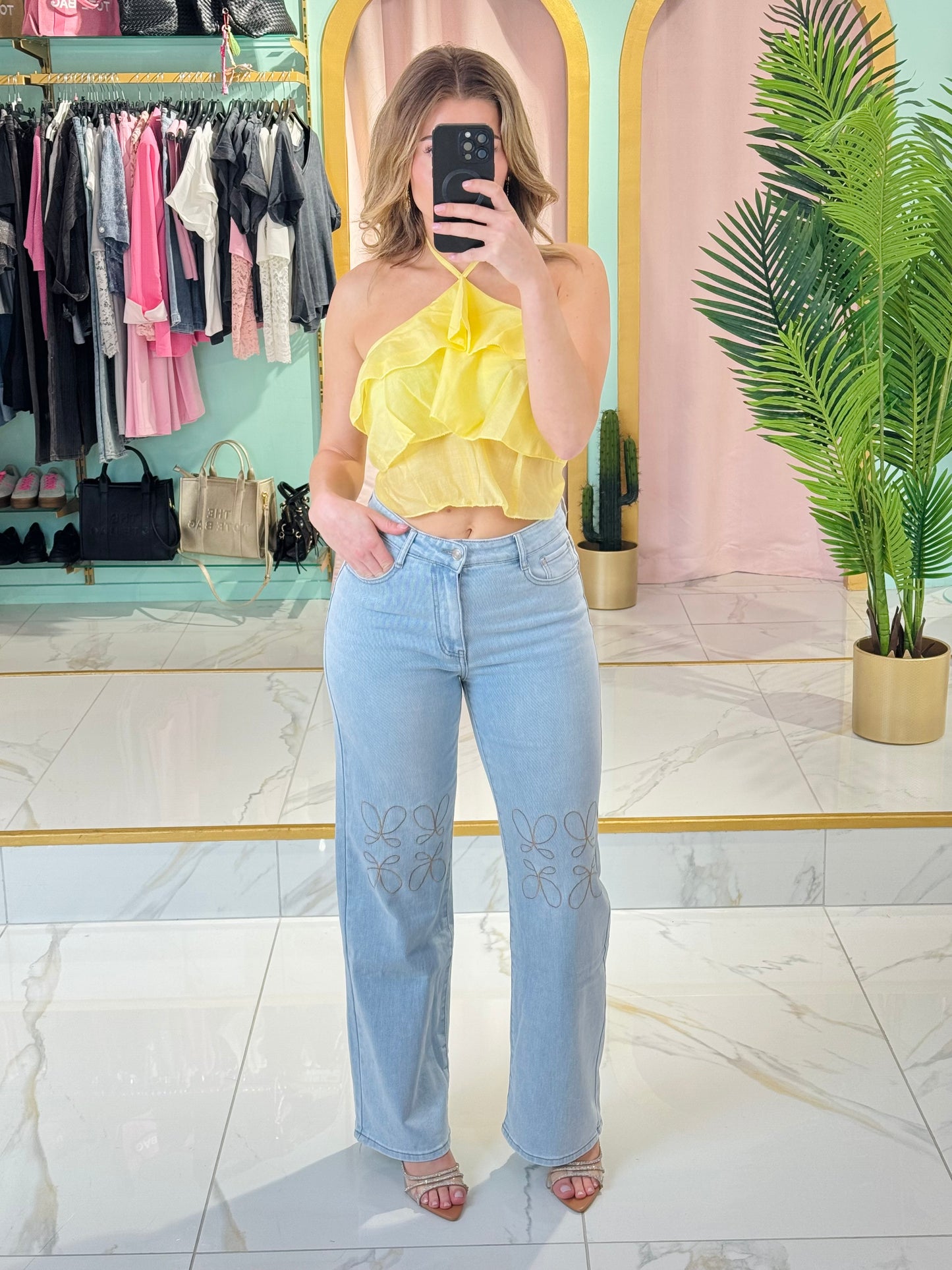 Top volanté noué - Jaune