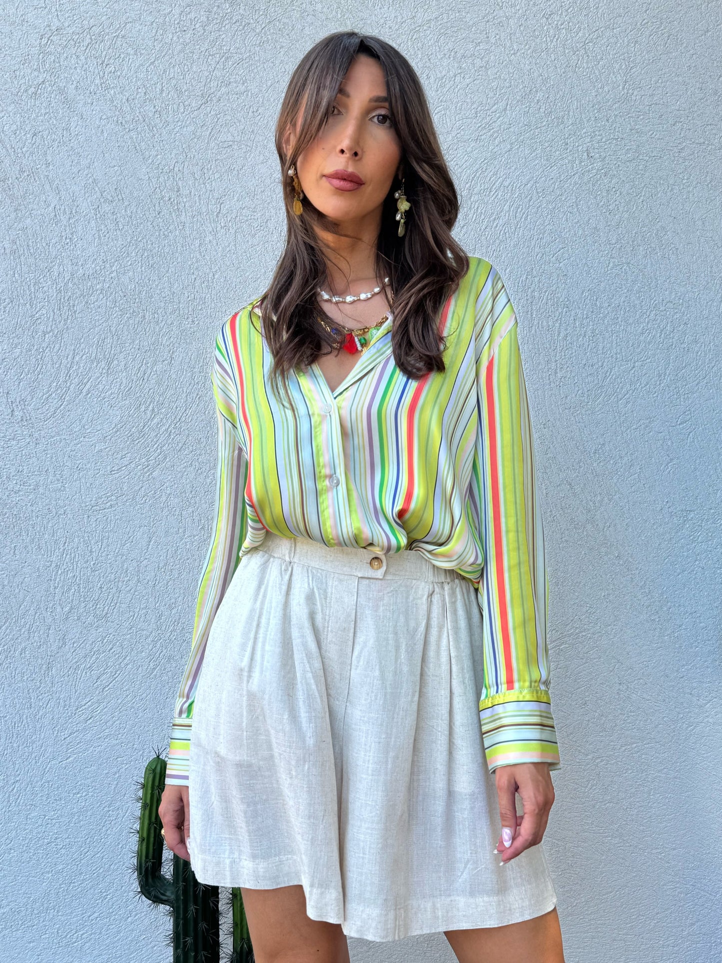 Chemise rayée satinée “Sunlight Mood”- anis limonade