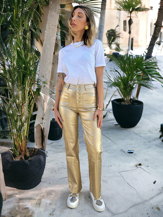Pantalon gold en toile dorée