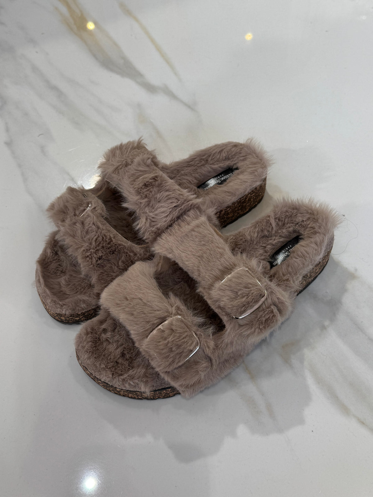 Mules fourées taupe