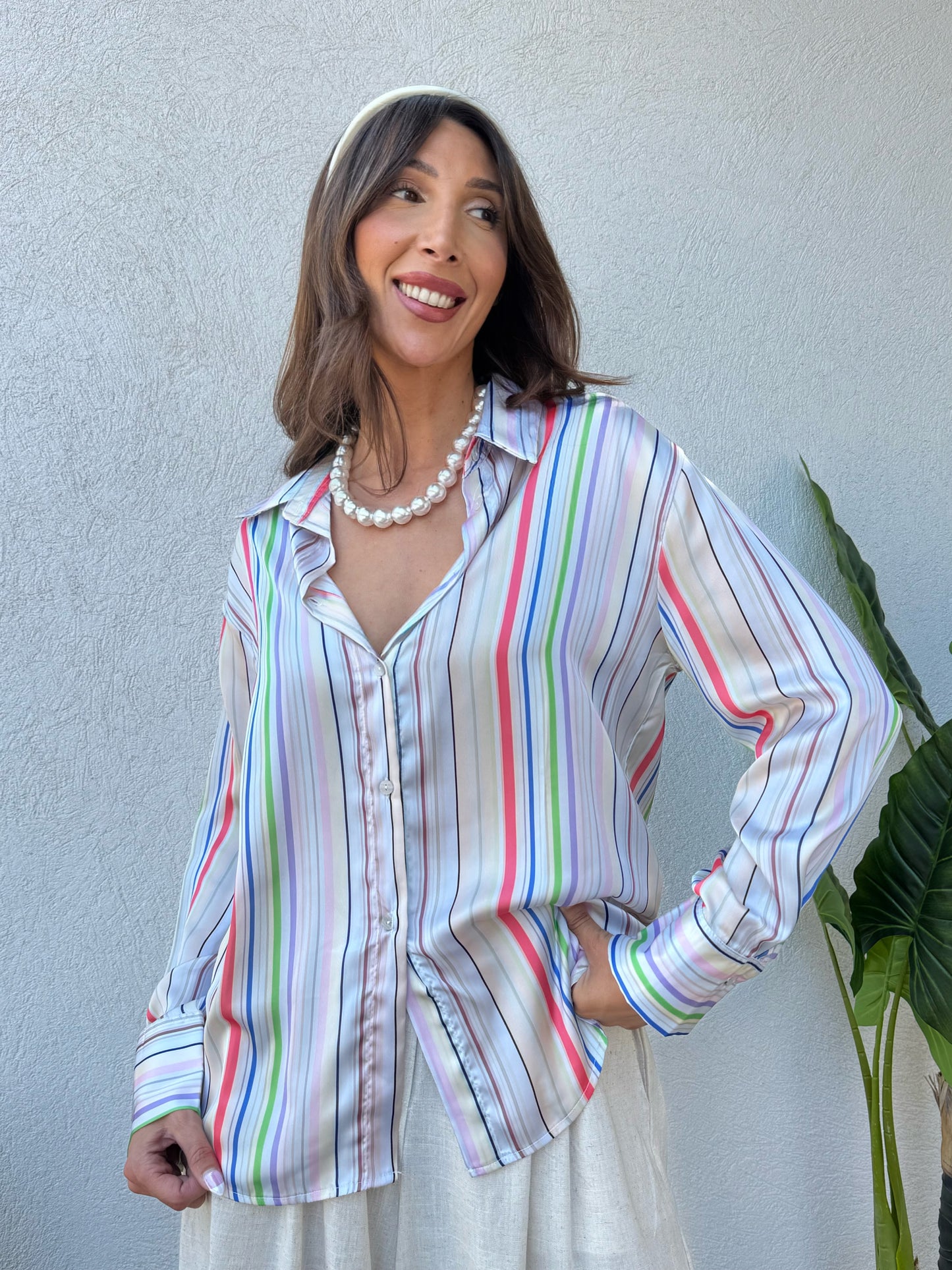 Chemise rayée satinée “Sunlight Mood”- Lila pastel
