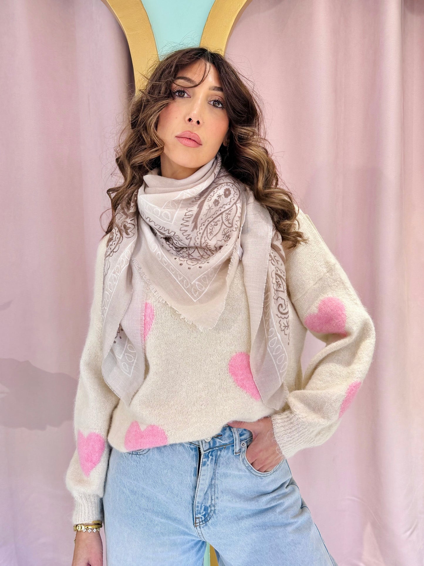 Chèche bandana beige clair