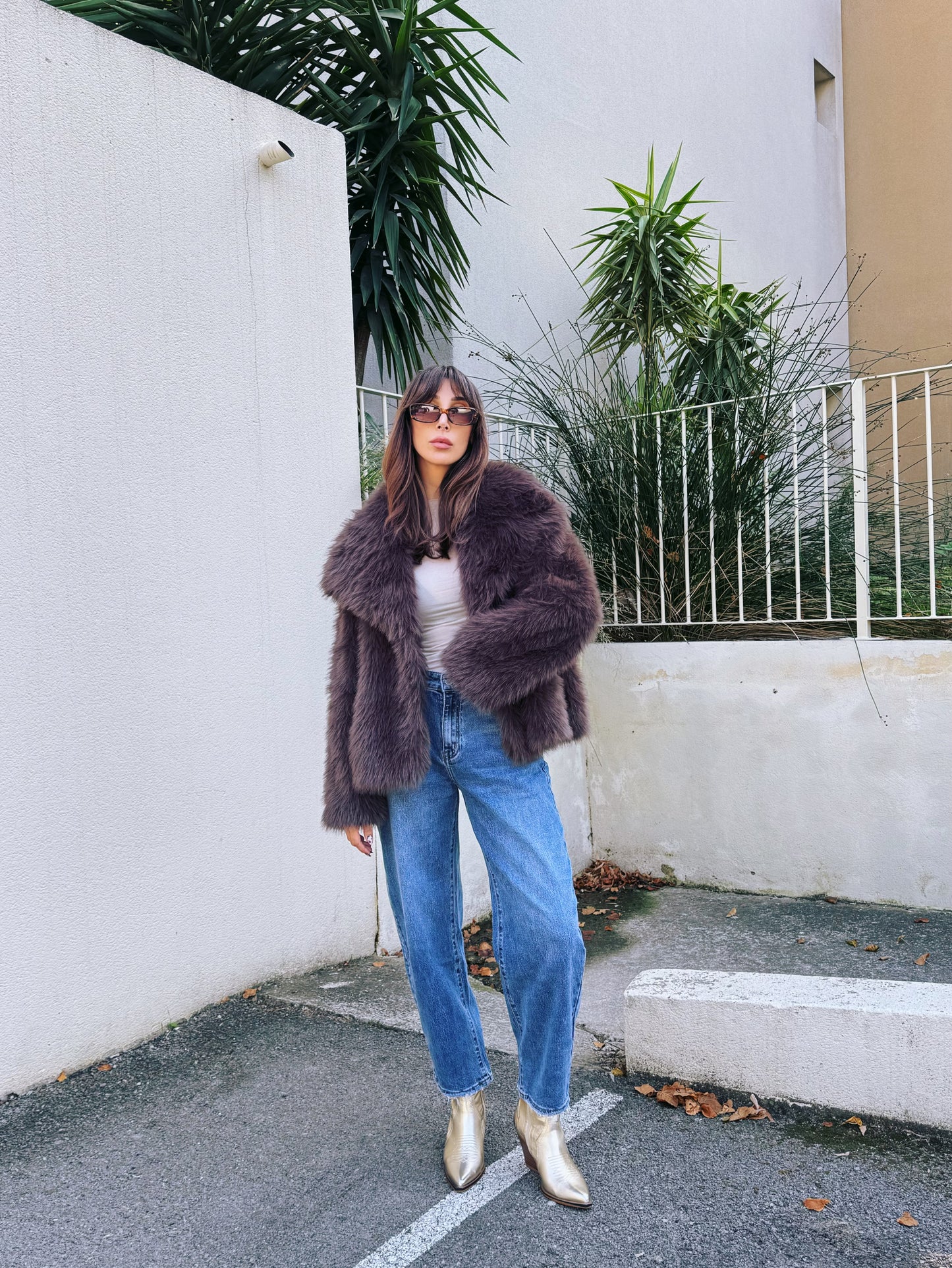 Manteau fausse fourrure chocolat