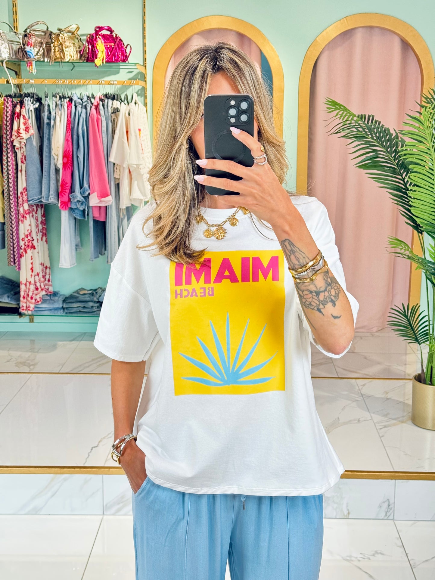T-shirt imprimé Miami beach jaune