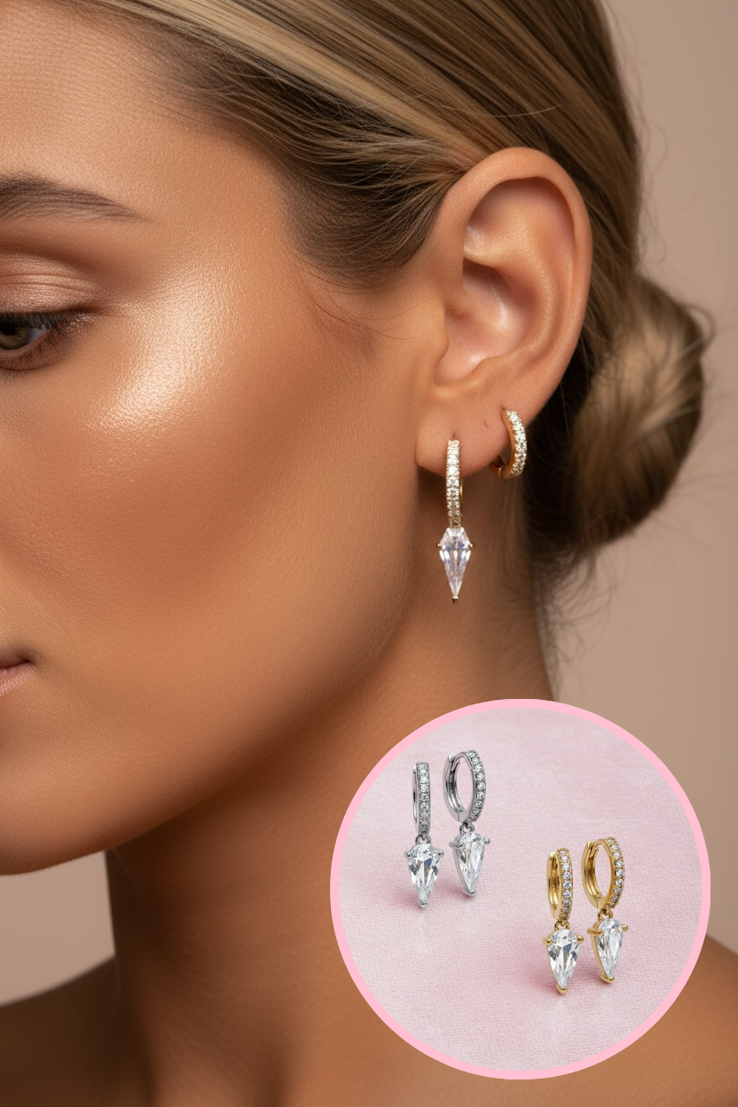 Boucles D'oreilles En Strass Vert Années 1960 - 1.5 Cm - Dead Stock Neuf