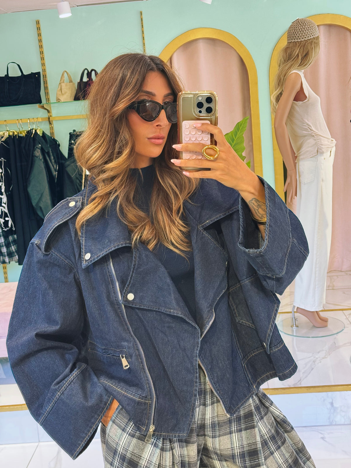 Veste en Jean Maxi Oversize à Épaulettes – Esprit Créateur bleu brut