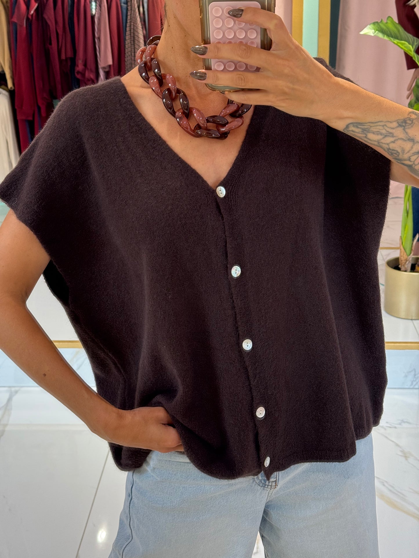Gilet en maille sans manches – Loose & réversible chocolat