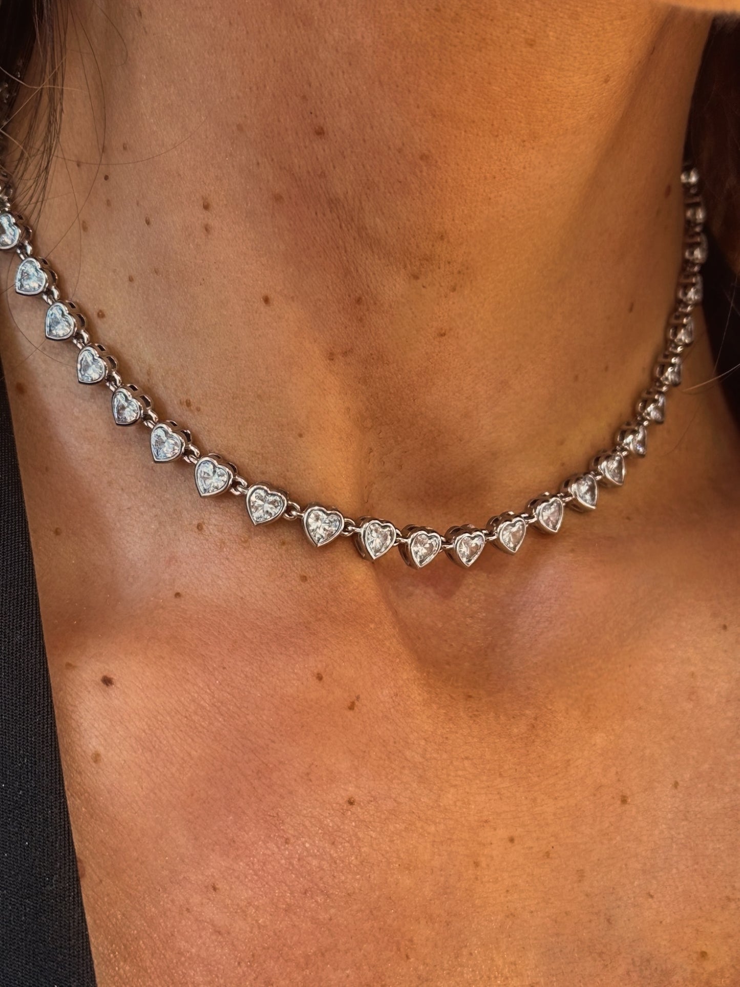 Collier choker dupe cascade de cœur argent