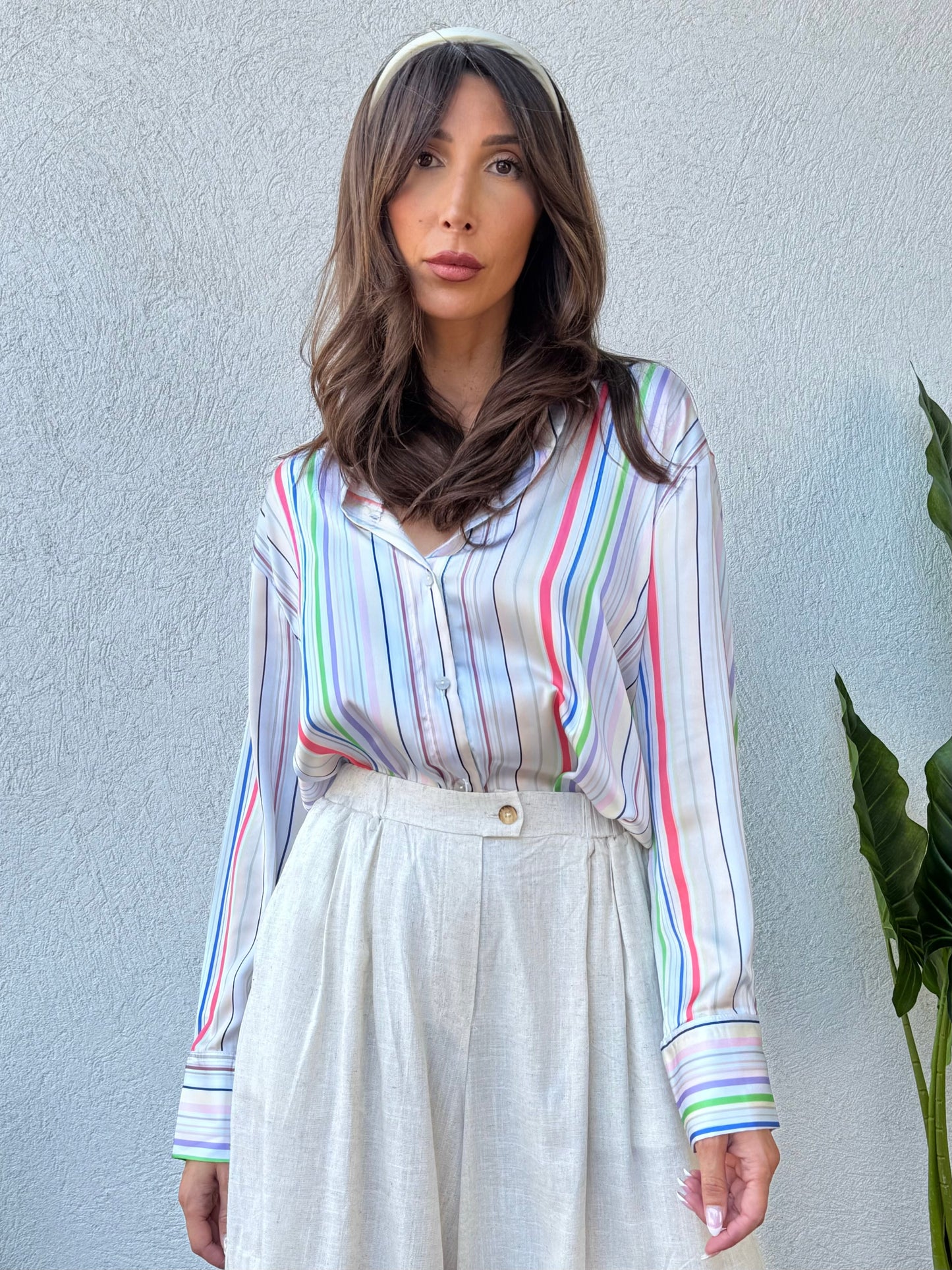 Chemise rayée satinée “Sunlight Mood”- Lila pastel