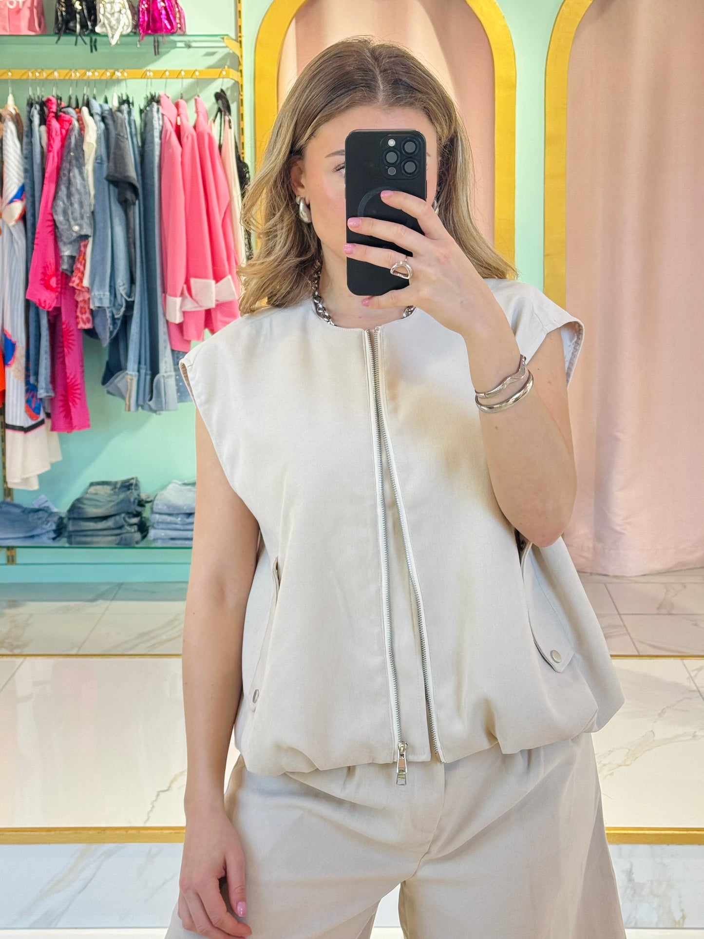 Veste sans manches effet nubuck – Purple Queen coloris beige