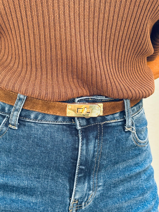 Ceinture en cuir nubuck chocolat clair