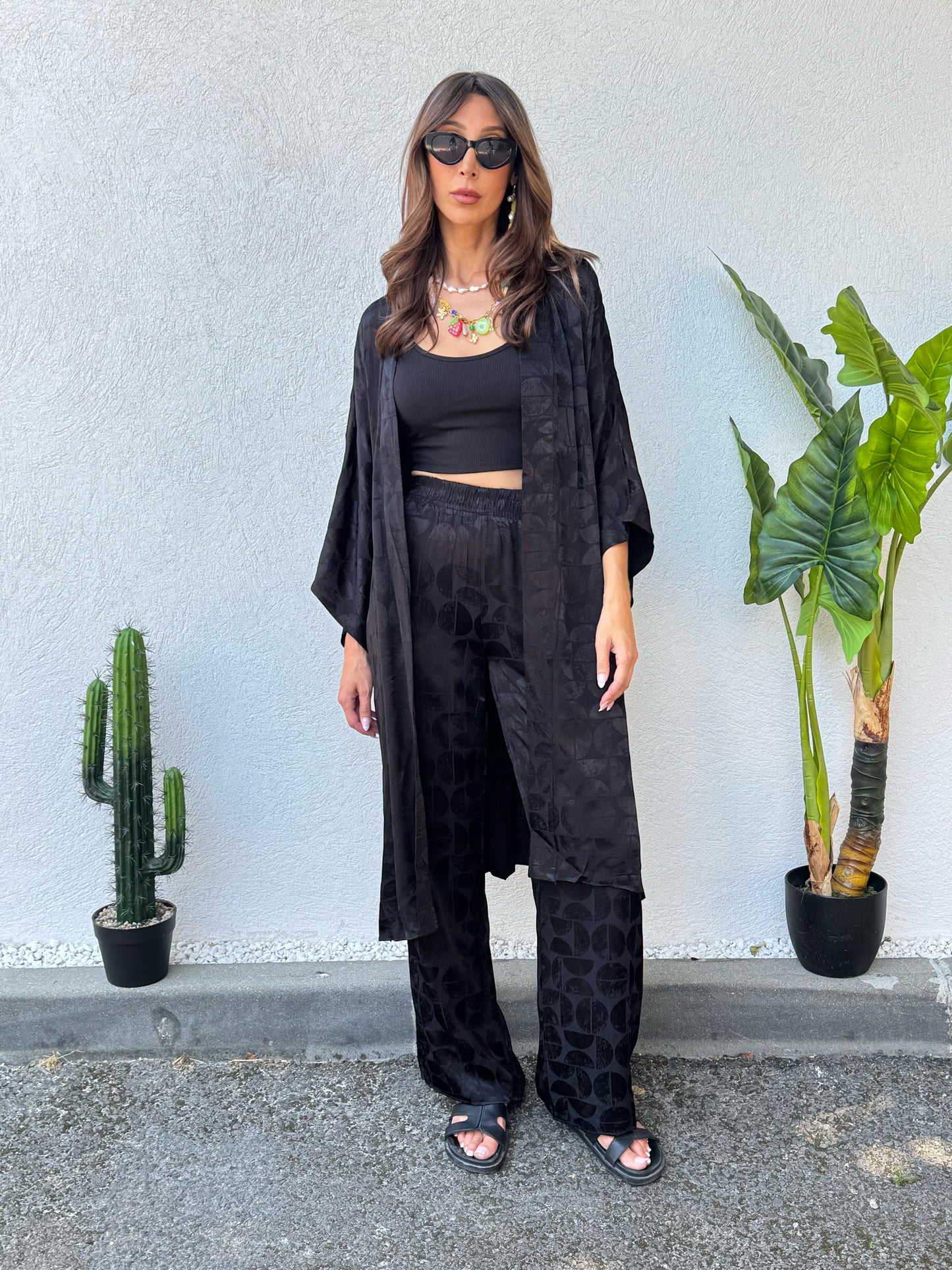 Ensemble kimono satiné noir