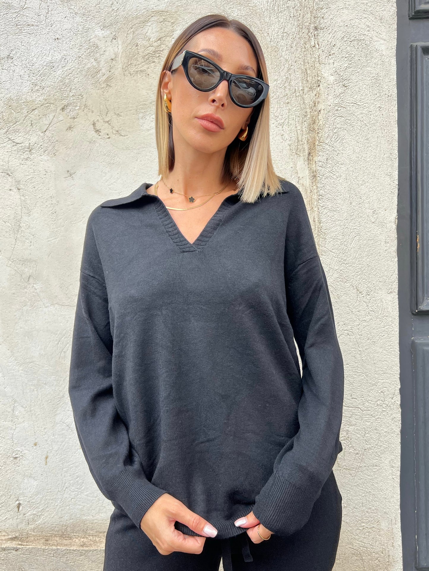 Set classy chic pantalon + pull noir
