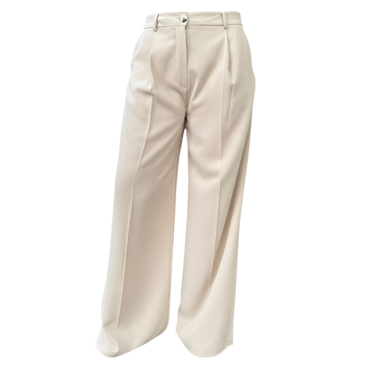 Pantalon tailleur coupe palazzo beige