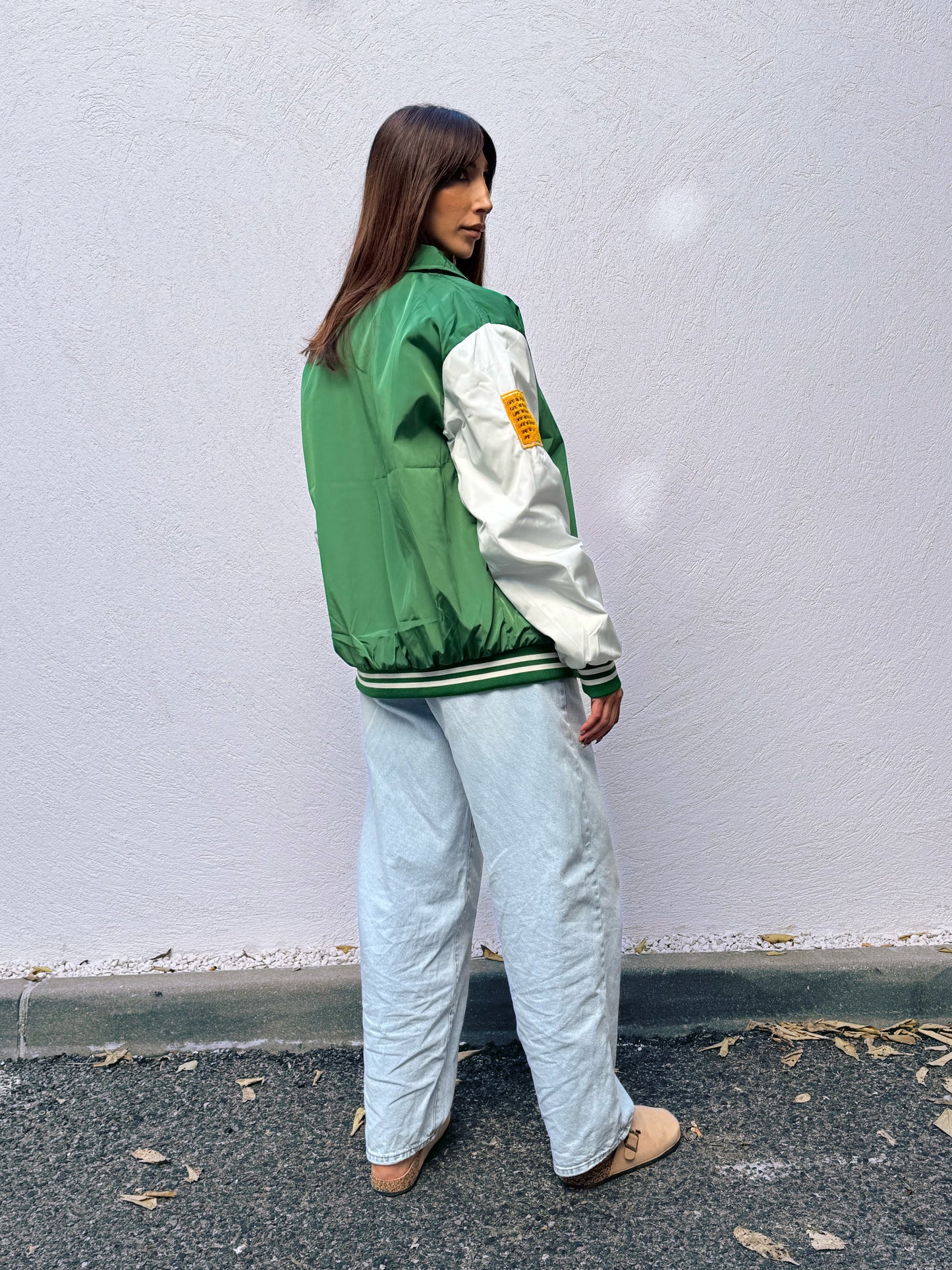 Blouson college brodé bicolore avec poches vert