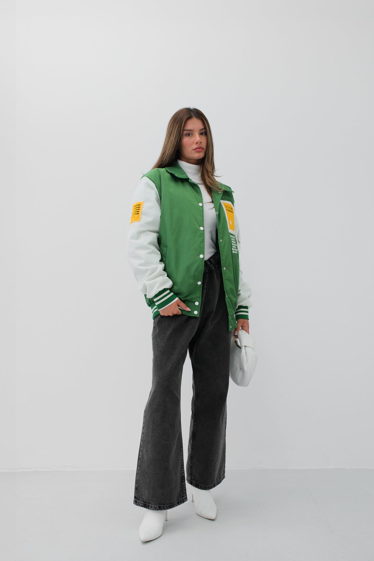 Blouson college brodé bicolore avec poches vert