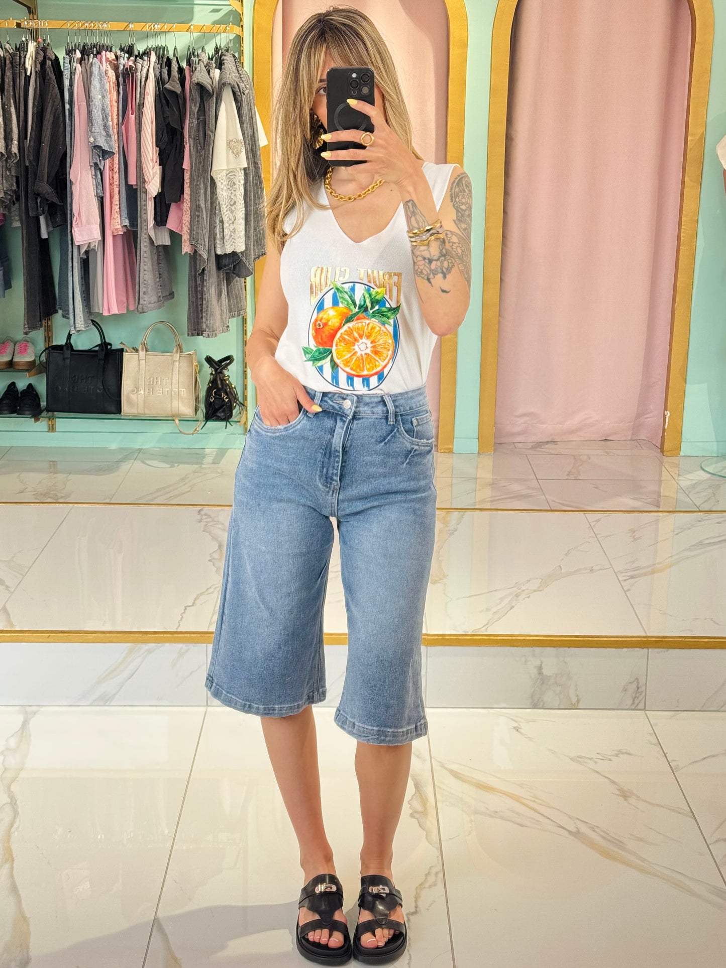 Bermuda denim à cœur brodé