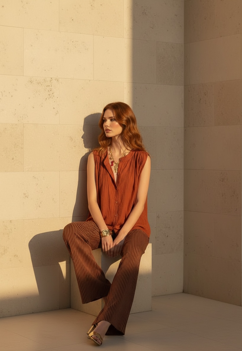 Blouse légère sans manches- terracota