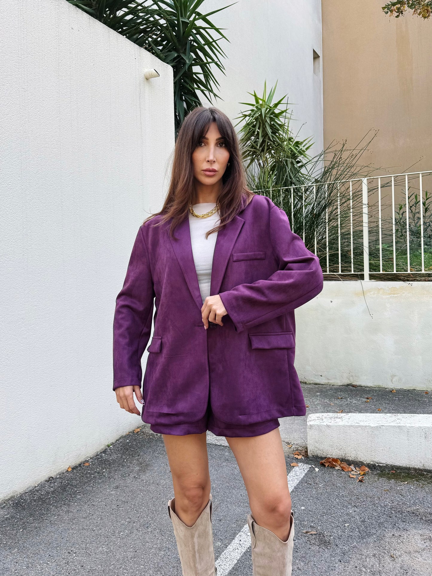 Veste tailleur façon nubuck violine