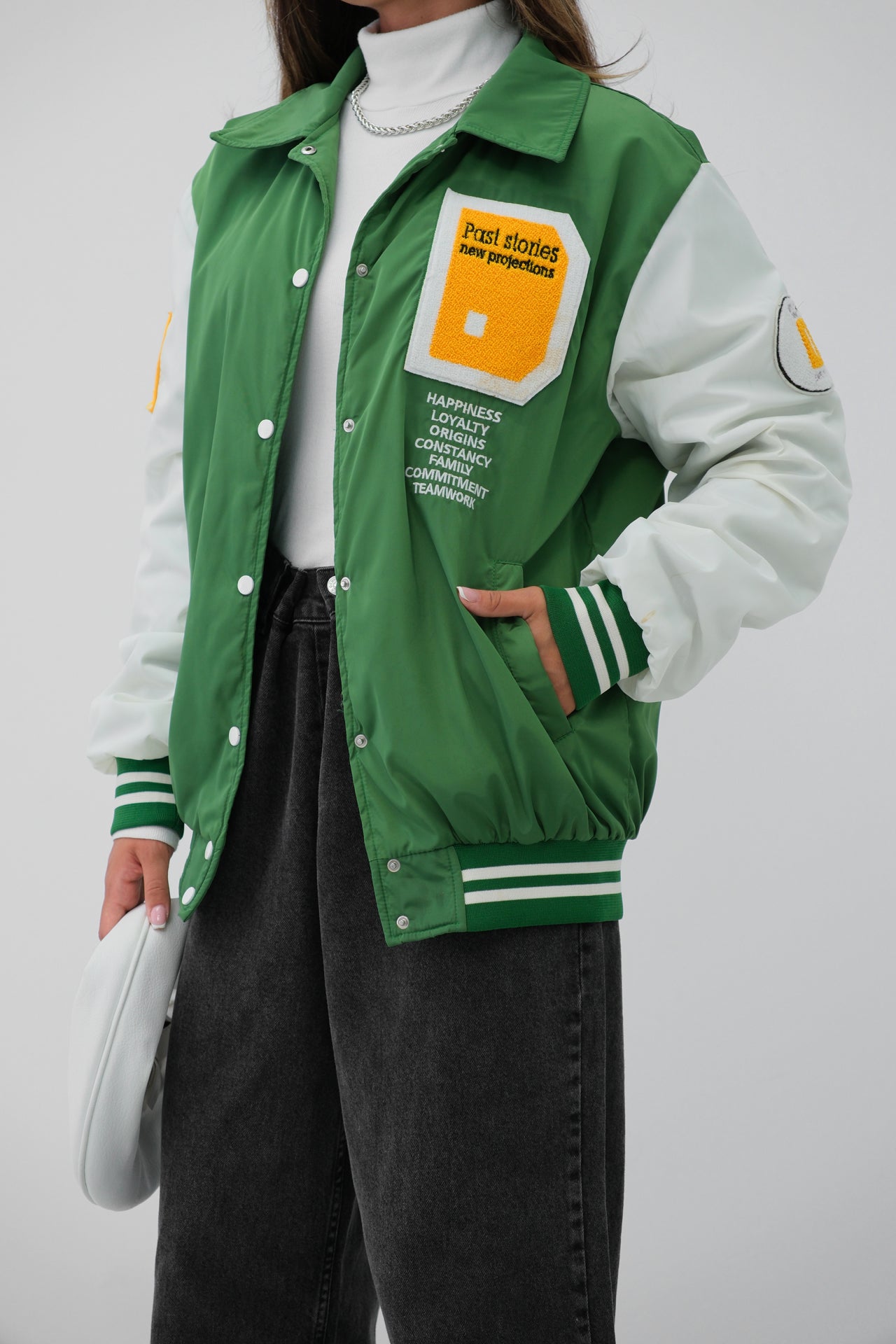 Blouson college brodé bicolore avec poches vert