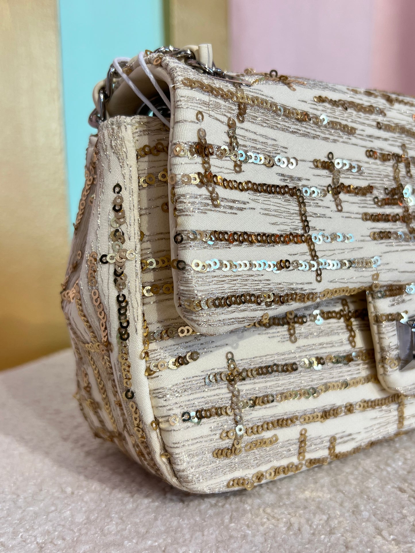 Sac dupe à sequins beige