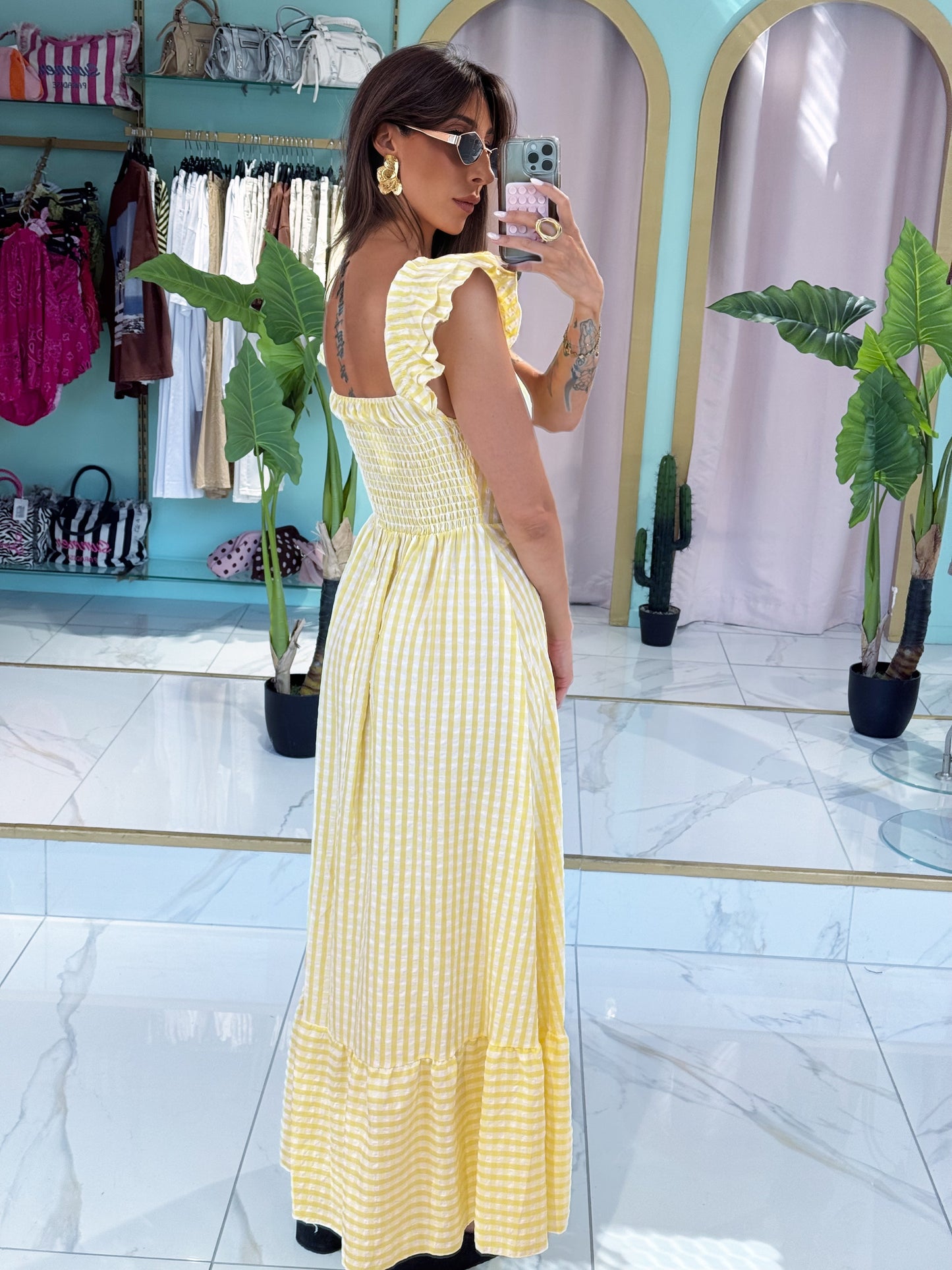 Robe longue vichy - jaune