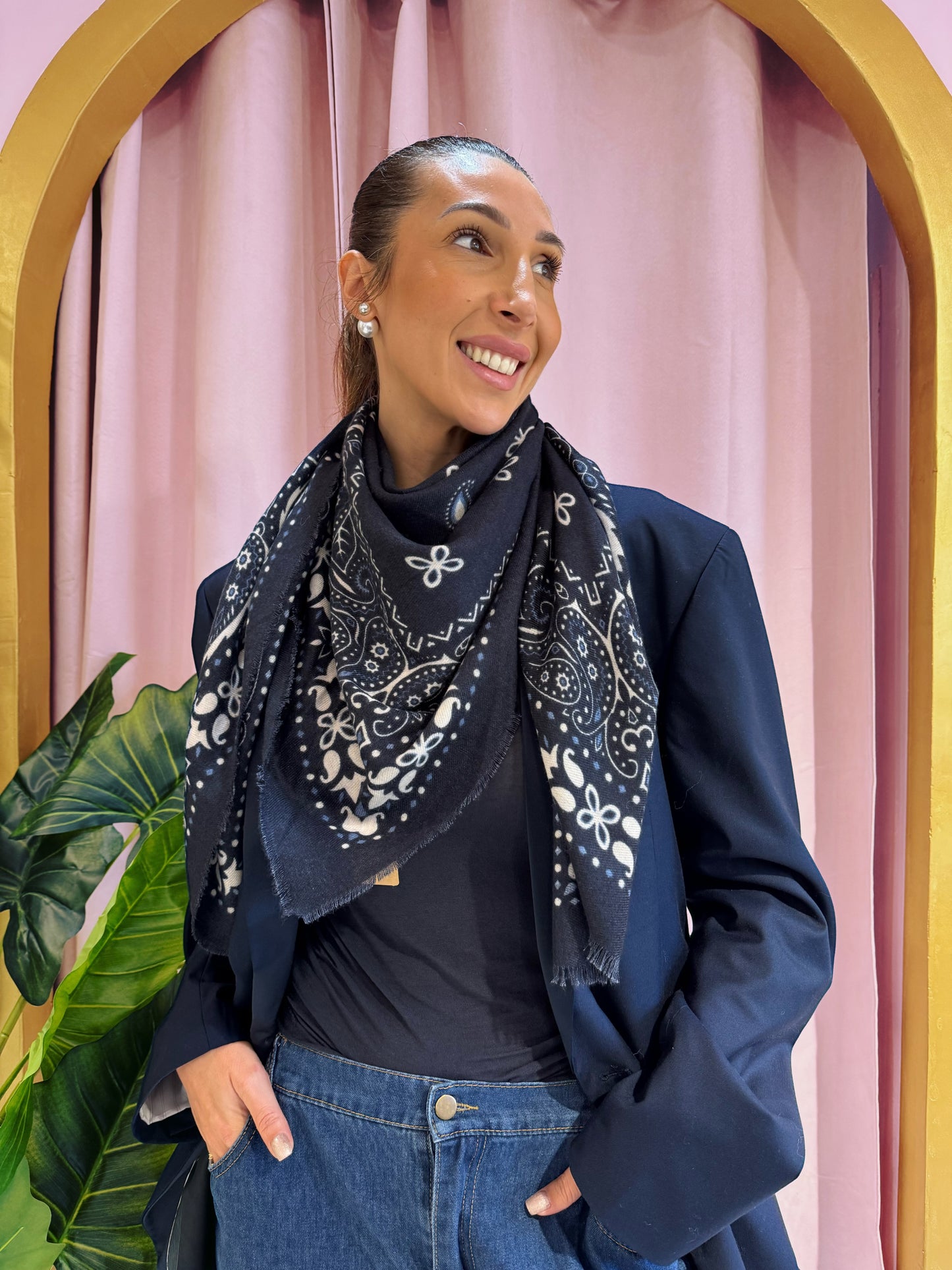 chèche imprimé style bandana – bleu marine