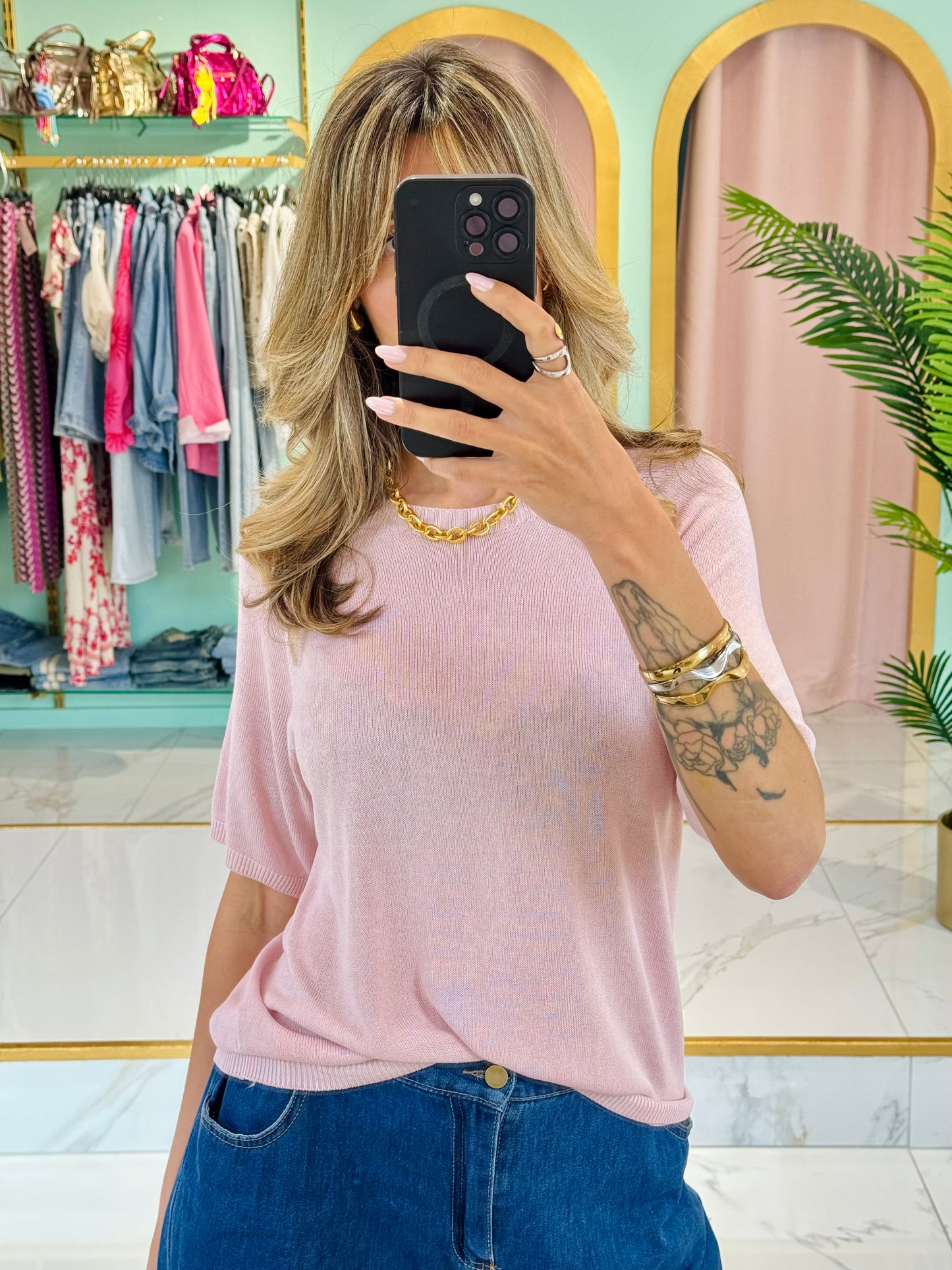 Top en maille fluide – confort & basique coloris rose pastel