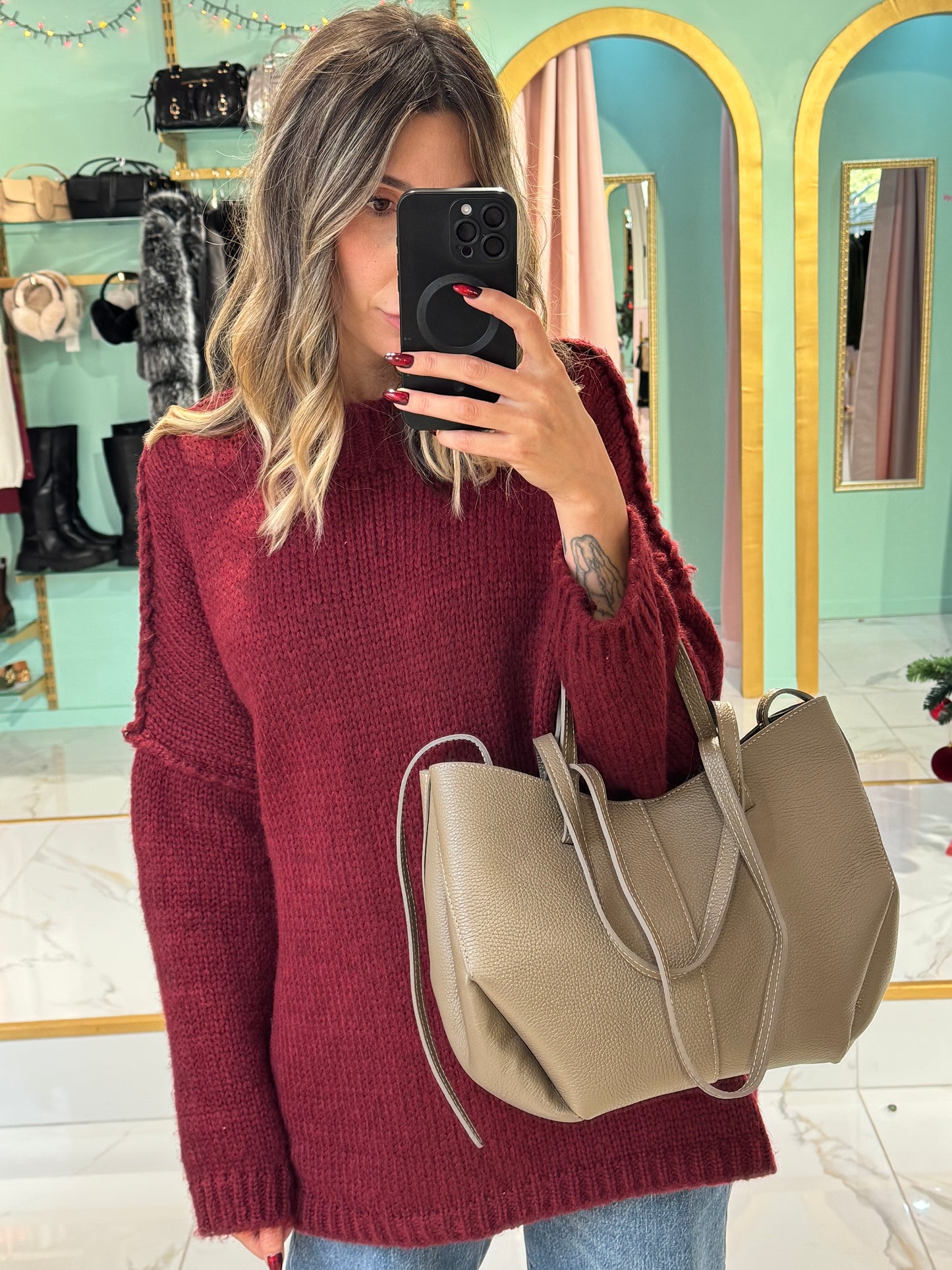 Sac Dupe En Cuir Grainé - taupe