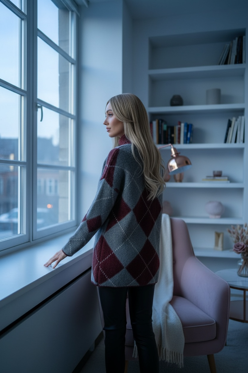 Tunique en maille Jacquard –bordeaux