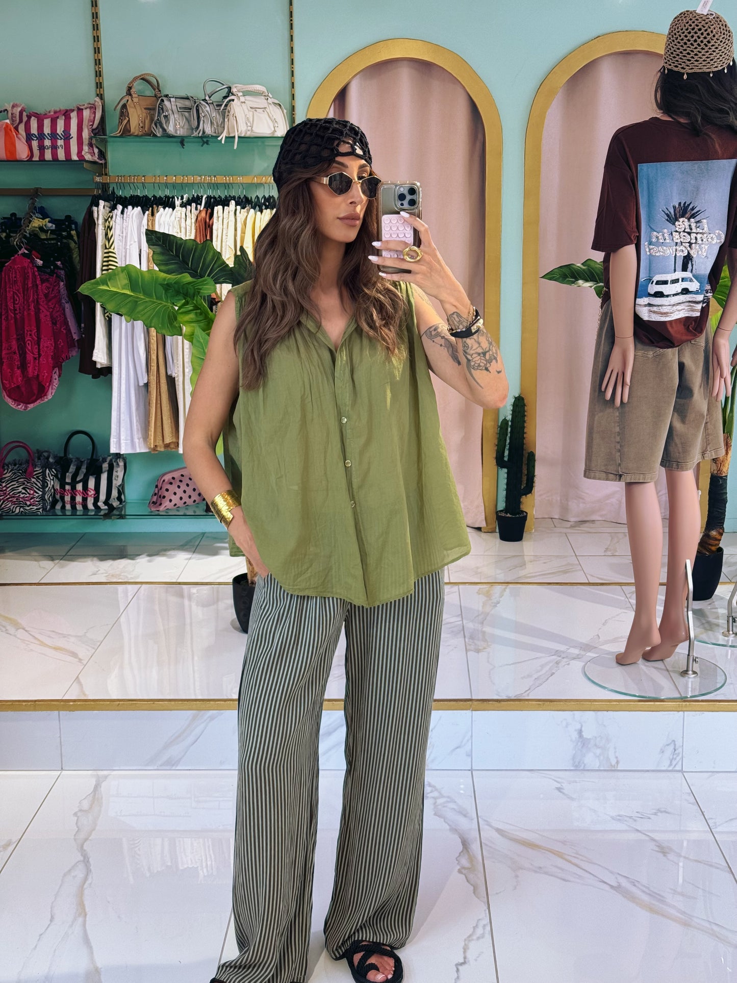 Blouse légère sans manches- pistache