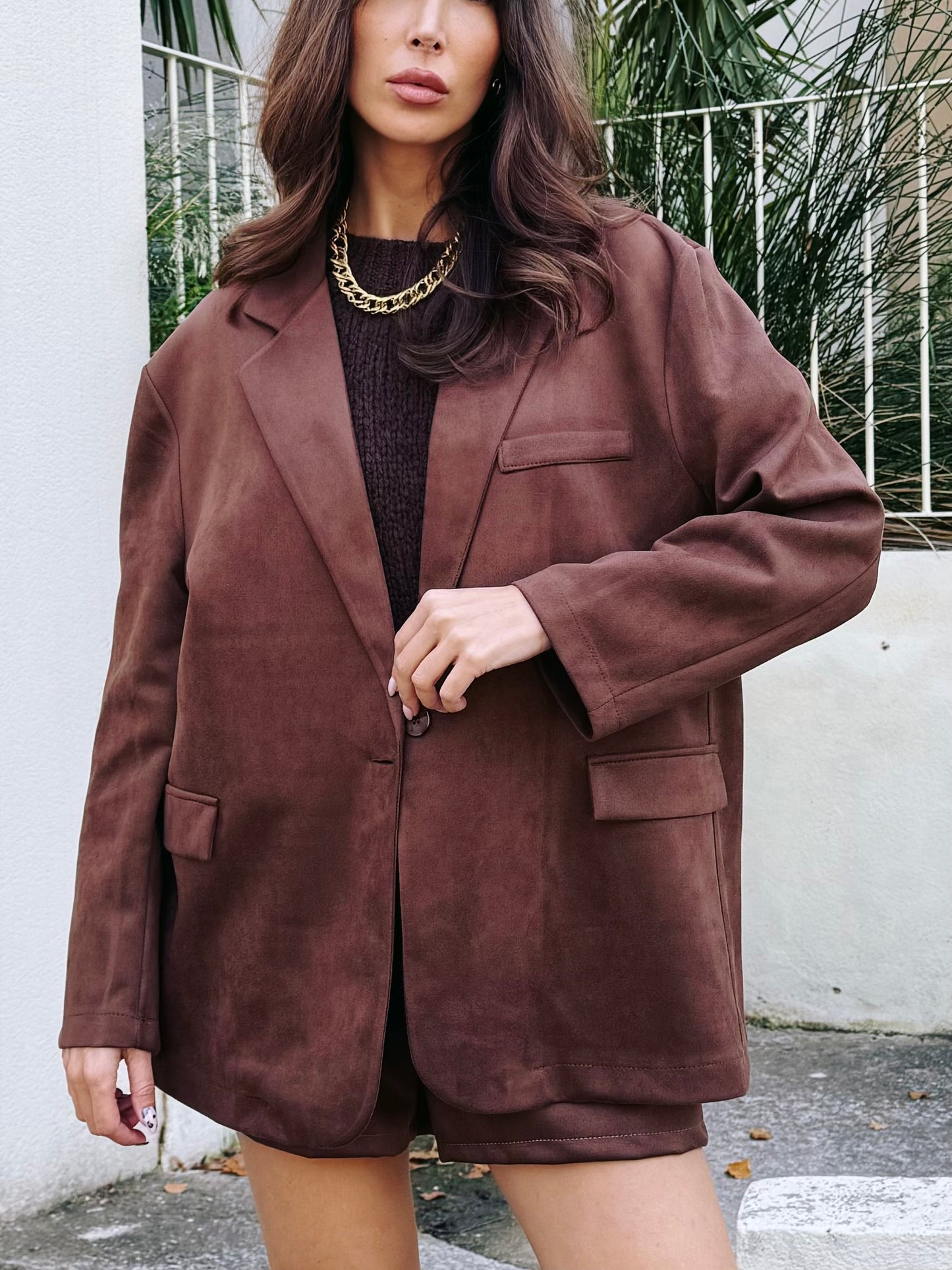 Veste tailleur façon nubuck chocolat