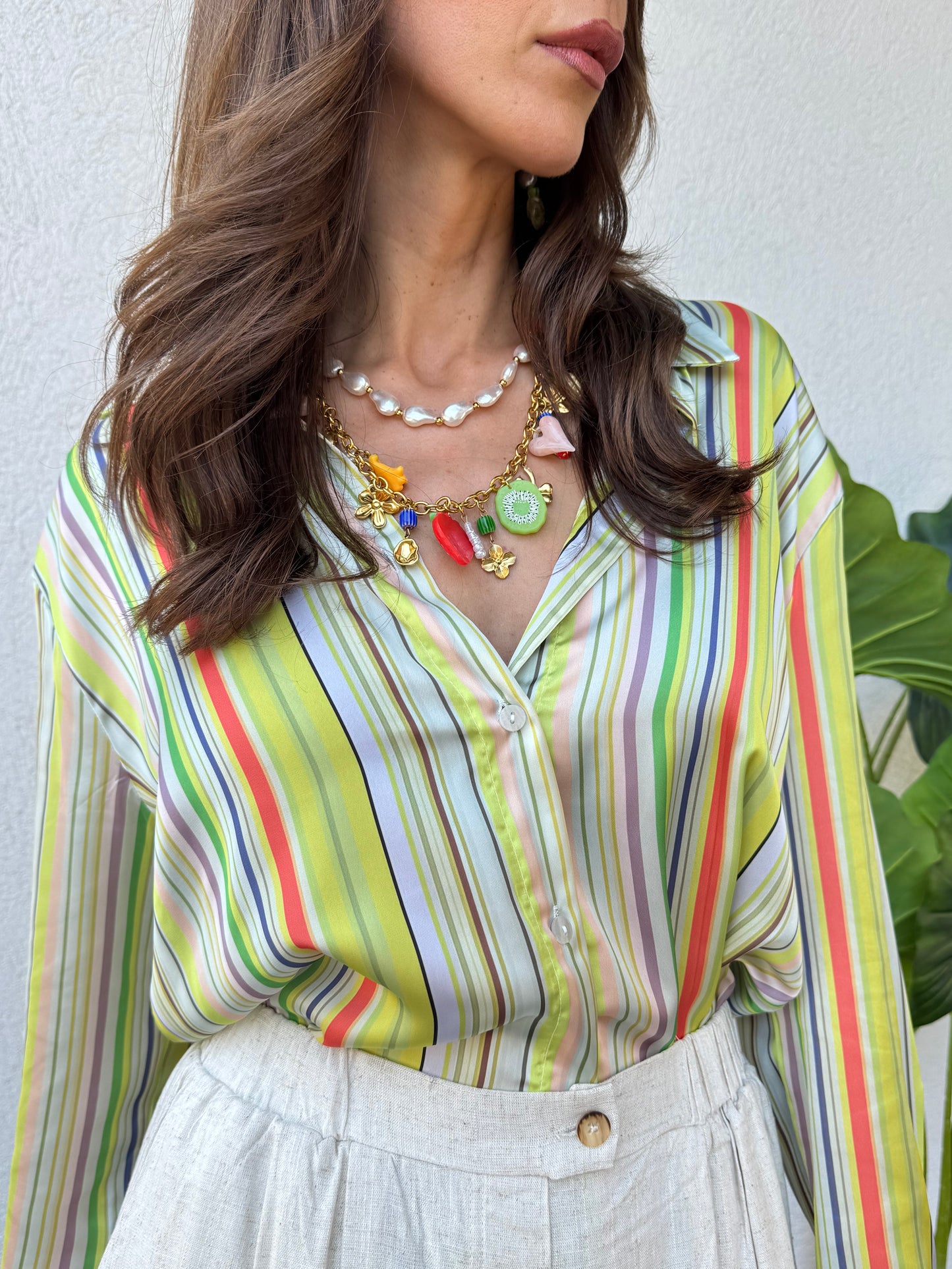Chemise rayée satinée “Sunlight Mood”- anis limonade