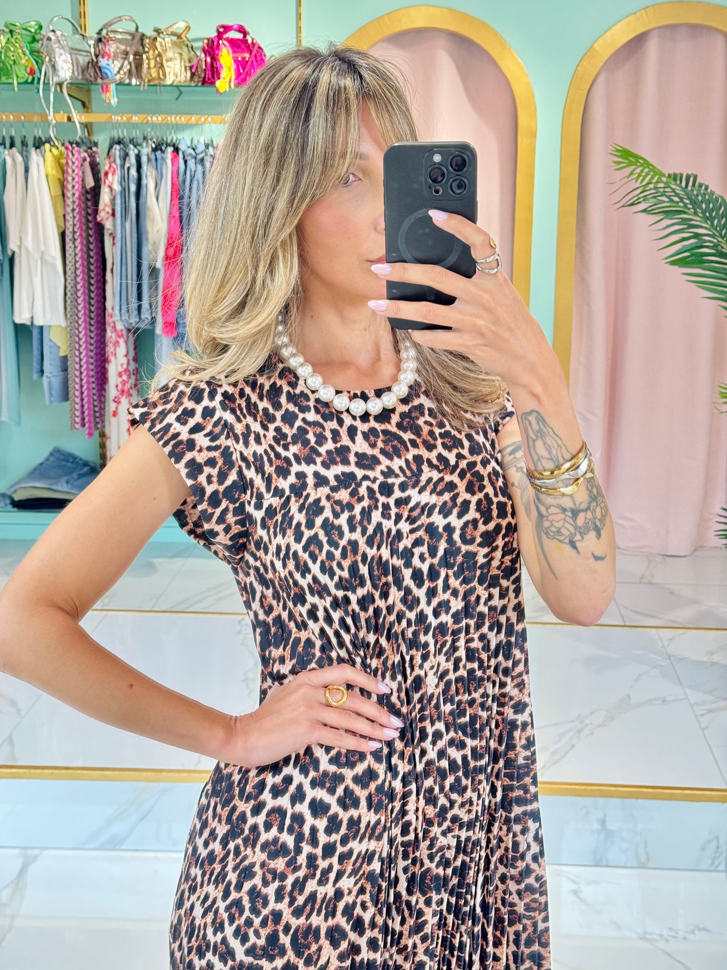 Robe longue plissée léopard – marron