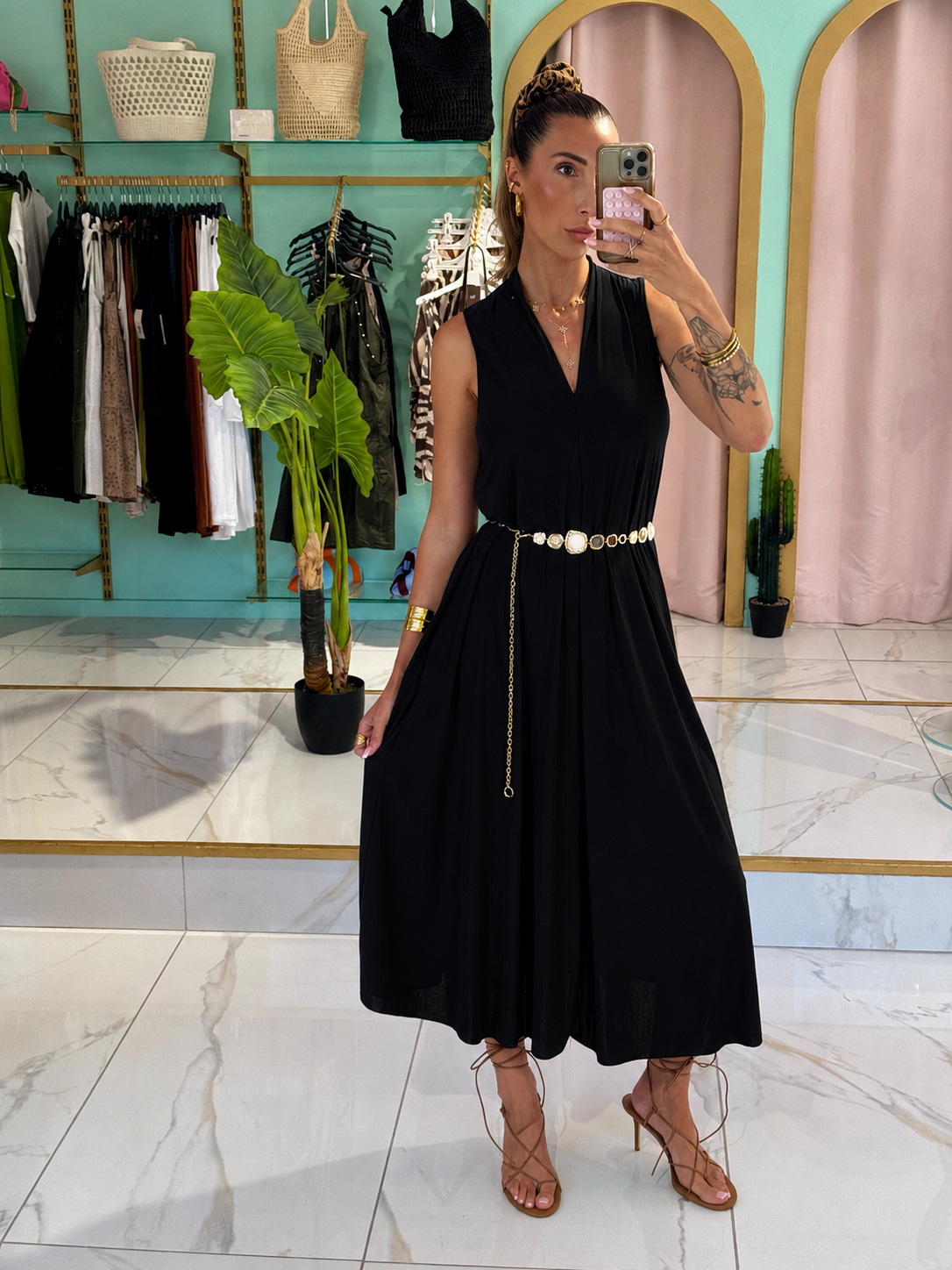 Robe longue unie matière confort -noire