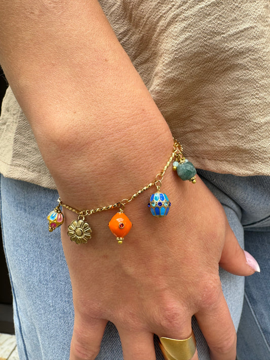 Bracelet breloques colorées mile Mila coloris bleu & orange