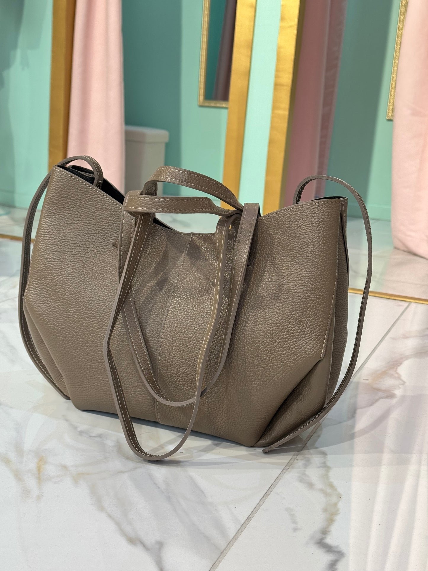 Sac Dupe En Cuir Grainé - taupe
