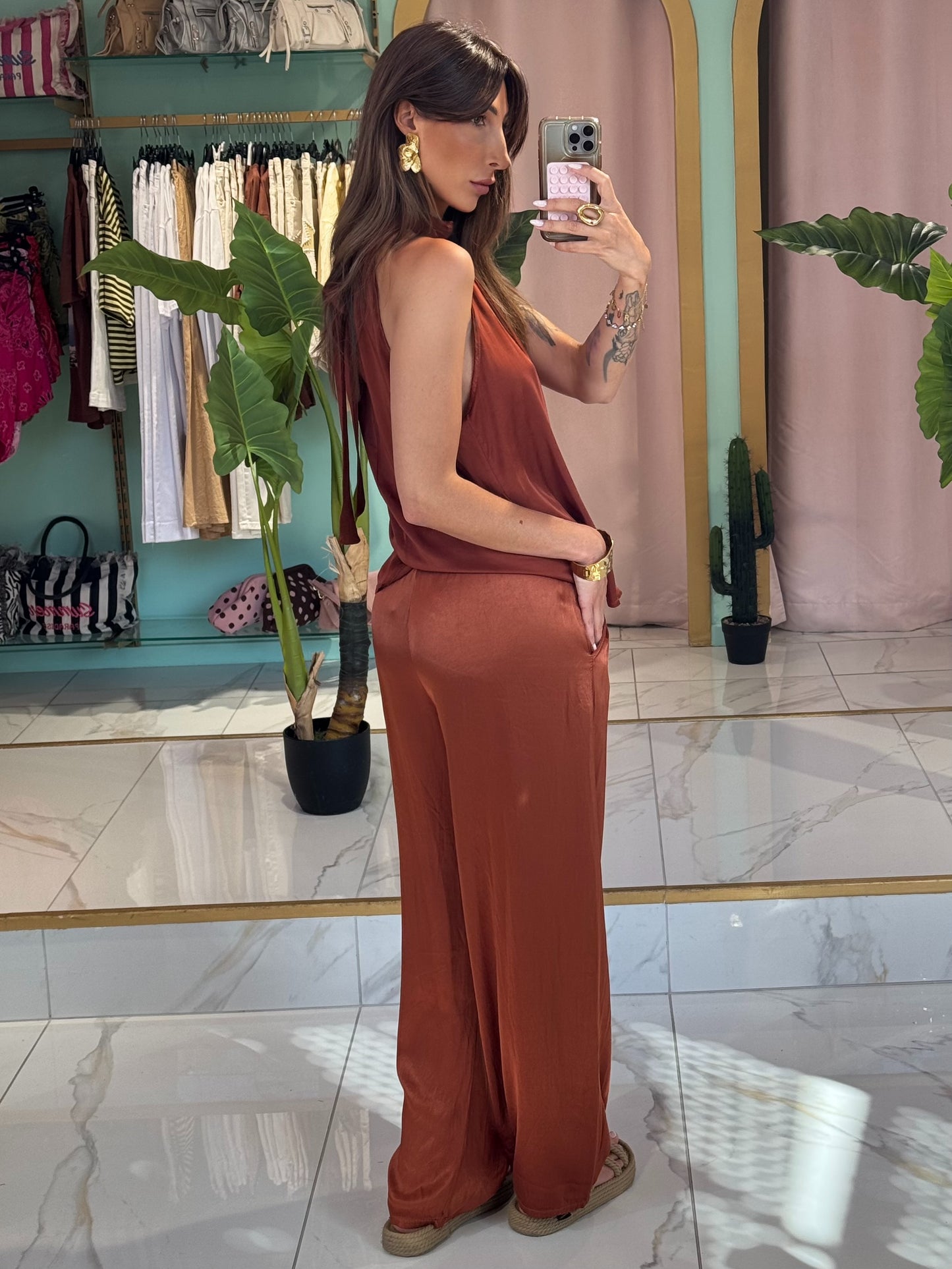 Pantalon Satiné fluide - terracota