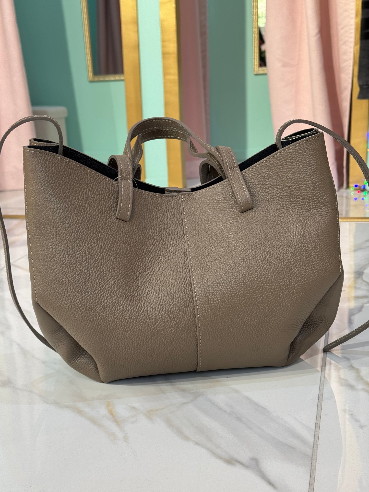 Sac Dupe En Cuir Grainé - taupe