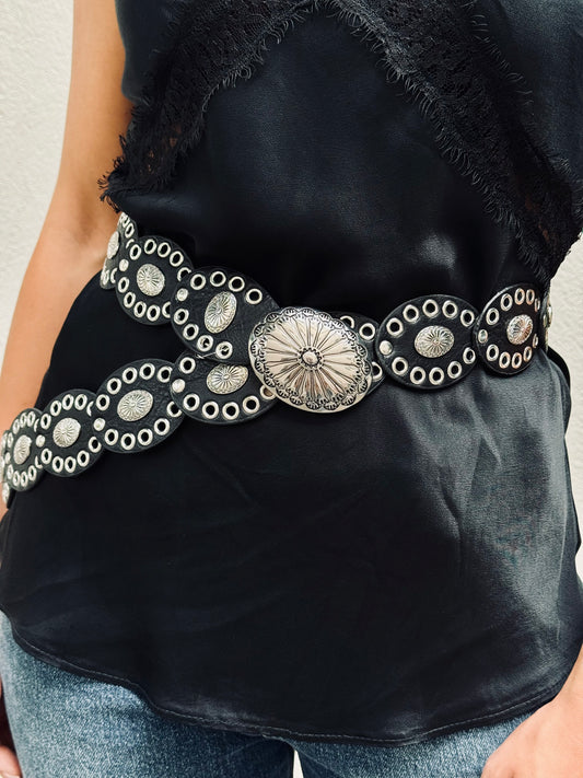 Ceinture western réglable – Détails métal – noire