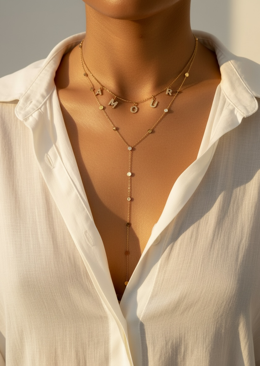 Collier fin amour coloris or