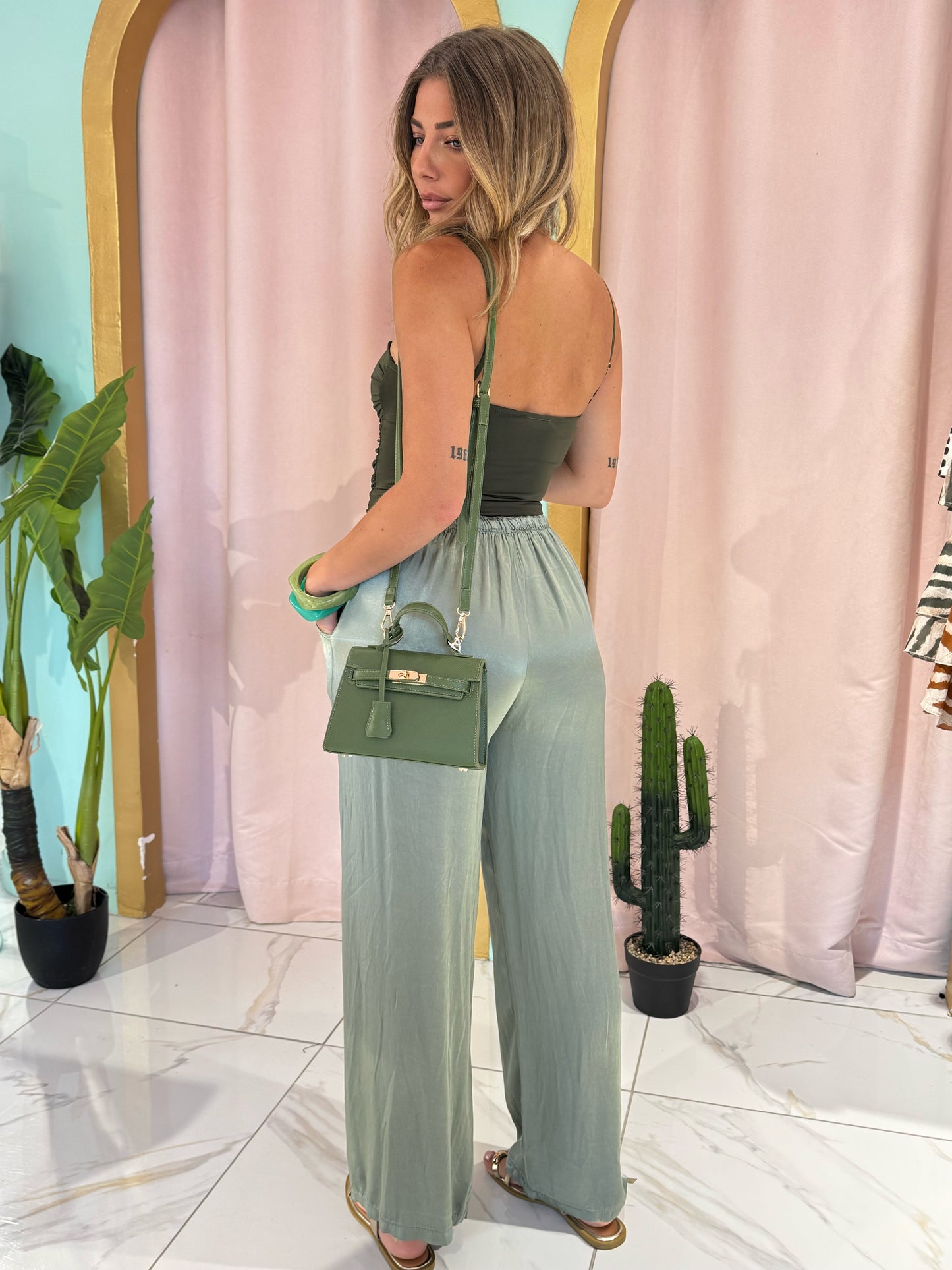 Pantalon Satiné fluide - kaki pastel