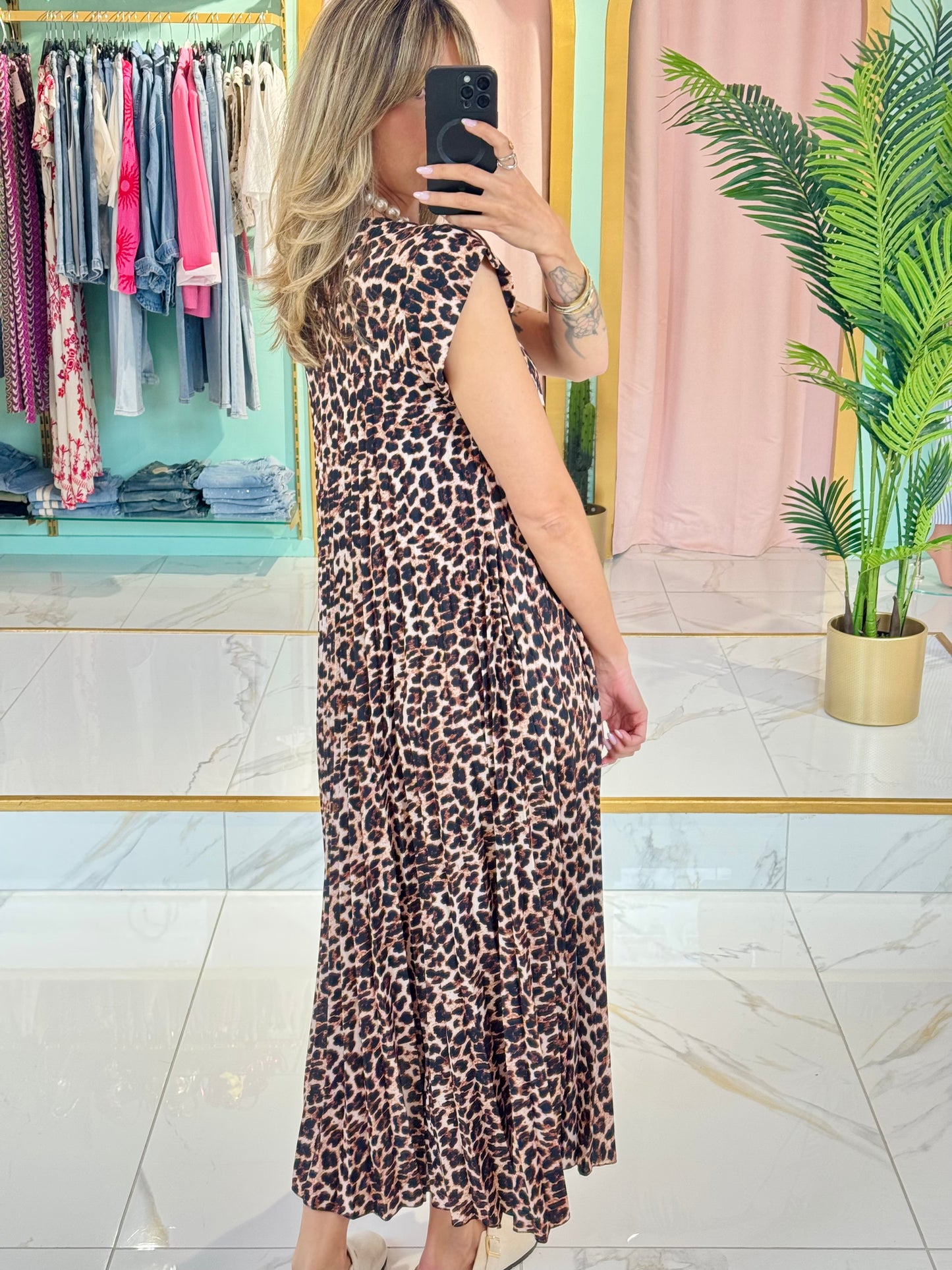 Robe longue plissée léopard – marron