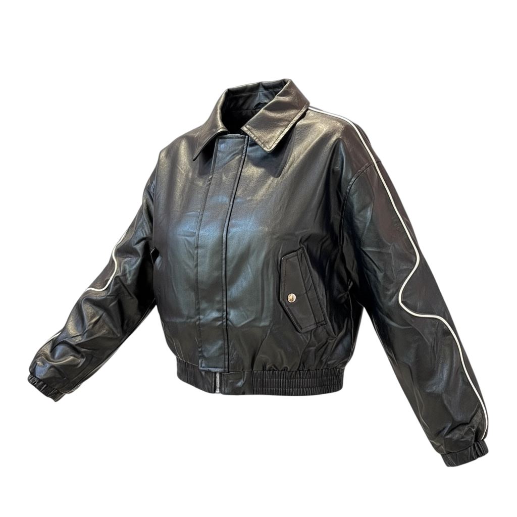 Bombers noir en simili bande blanche